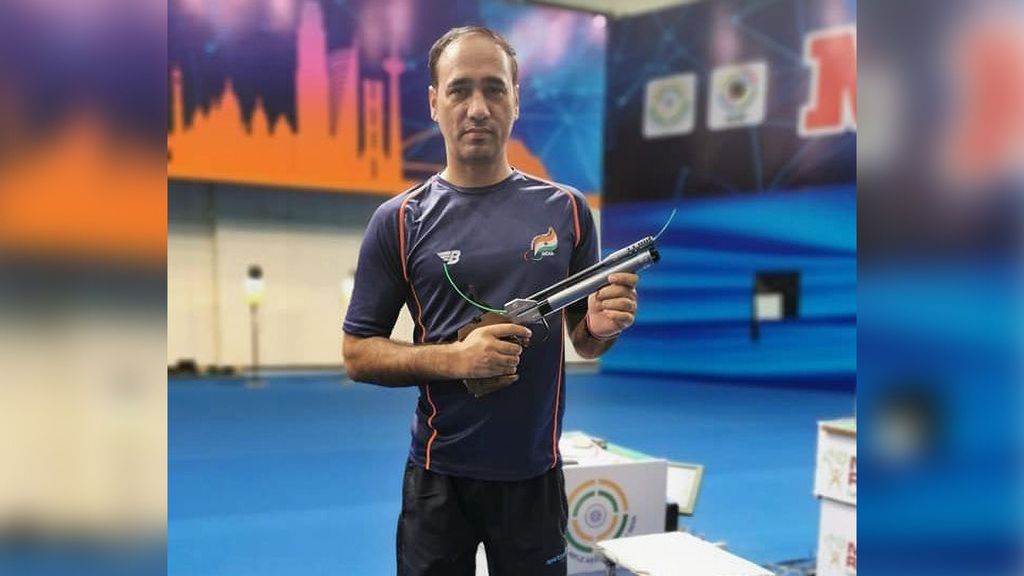 Indian shooter Singhraj Adhana clinched the bronze medal in the P1 - Men's 10m Air Pistol SH1 final of Tokyo Paralympics. (@AdhanaSinghraj, @Tokyo2020hi/Twitter)